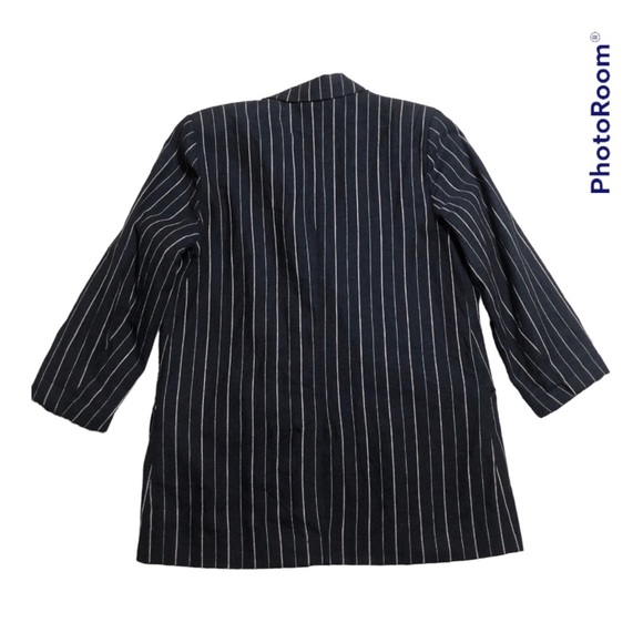 Like New!! Free People Linen Blend Boyfriend Blazer Navy Pinstripe Sz L - Picture 9 of 10